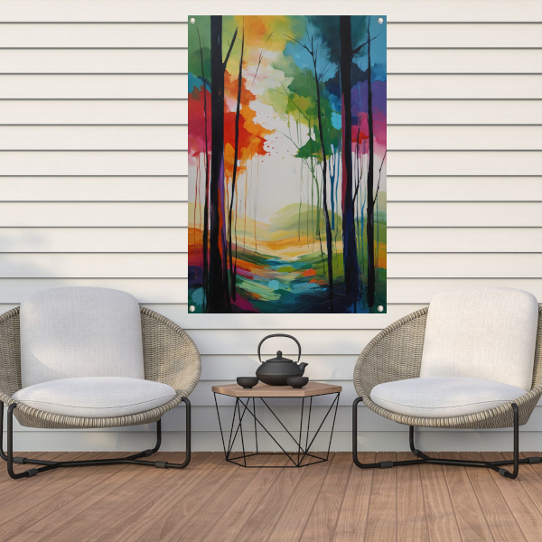 Abstracte Kleurrijke Boslandschap Impressie tuinposter