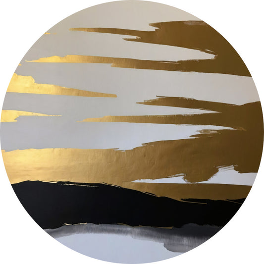 Abstracte Horizon in Goud en Zwart aluminium muurcirkel