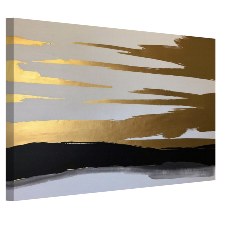 Abstracte Horizon in Goud en Zwart canvas
