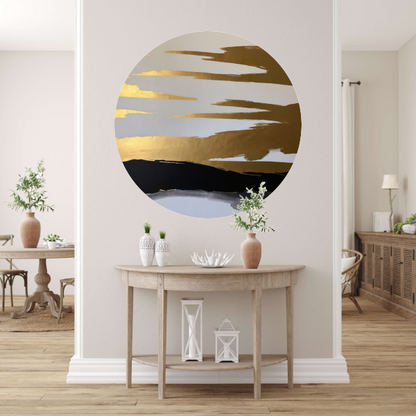 Abstracte Horizon in Goud en Zwart aluminium muurcirkel