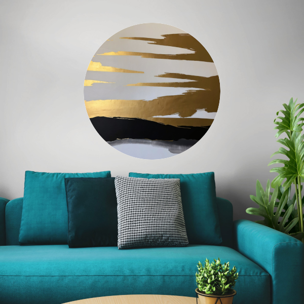 Abstracte Horizon in Goud en Zwart aluminium muurcirkel