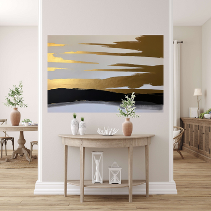Abstracte Horizon in Goud en Zwart poster