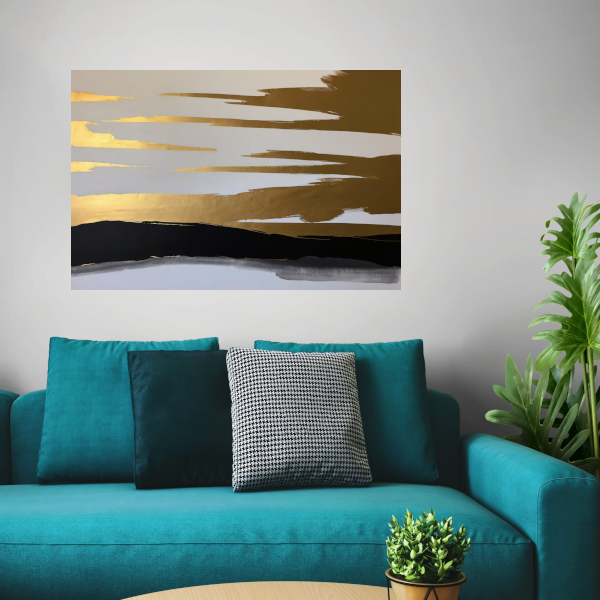 Abstracte Horizon in Goud en Zwart poster