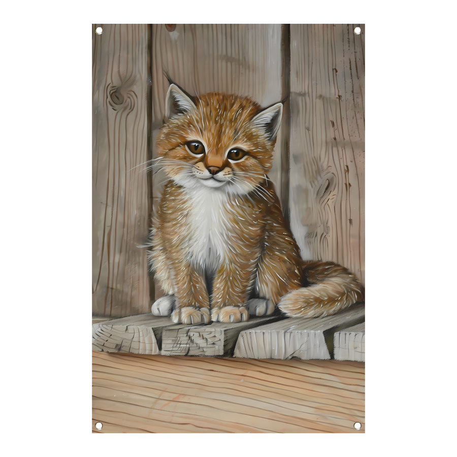 Schattig katje op houten vloer schilderij tuinposter