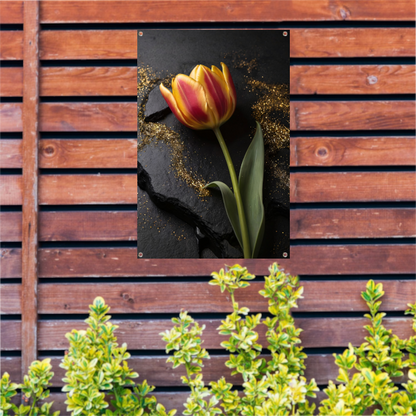 Rode en Gele Tulp met Gouden Glitters tuinposter
