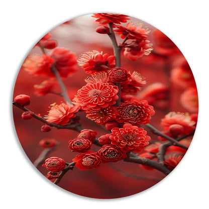 Rode Bloemen in Zachte Focus aluminium muurcirkel
