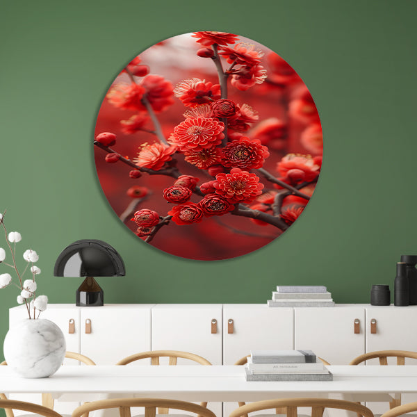 Rode Bloemen in Zachte Focus aluminium muurcirkel