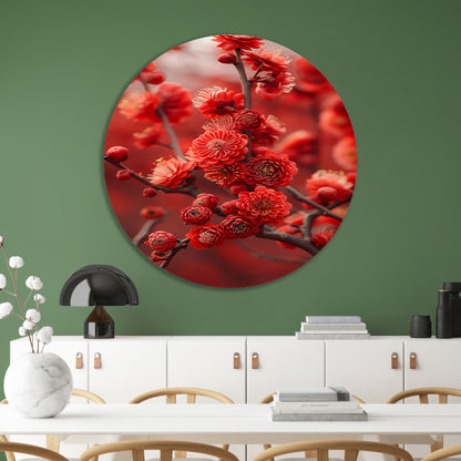 Rode Bloemen in Zachte Focus aluminium muurcirkel