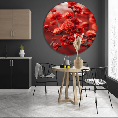 Rode Bloemen in Zachte Focus aluminium muurcirkel