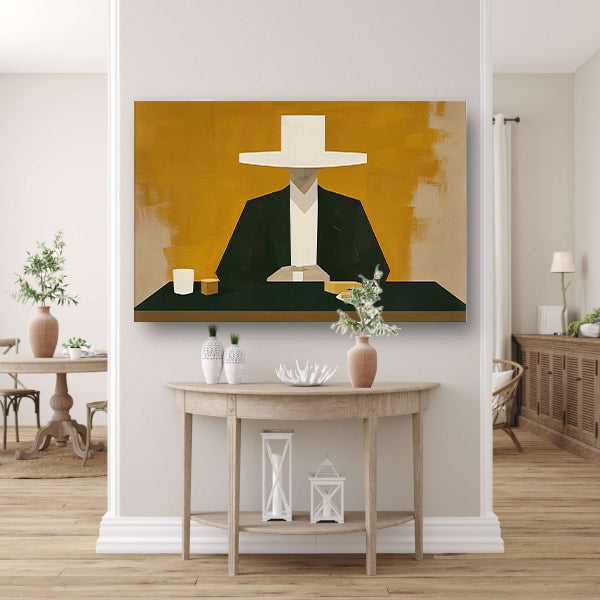 Geometrisch portret met hoed in minimalistische stijl   poster