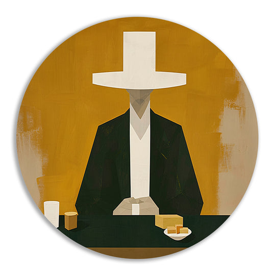 Geometrisch portret met hoed in minimalistische stijl   forex muurcirkel