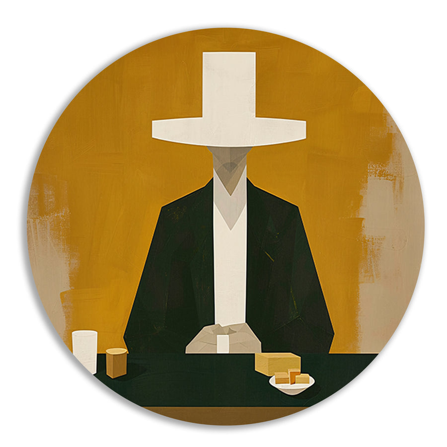 Geometrisch portret met hoed in minimalistische stijl   forex muurcirkel