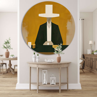 Geometrisch portret met hoed in minimalistische stijl   forex muurcirkel