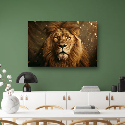 Leeuwenkop in close-up canvas met baklijst