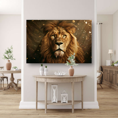 Leeuwenkop in close-up canvas met baklijst