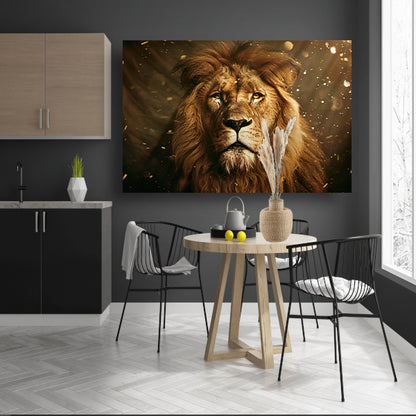 Leeuwenkop in close-up canvas met baklijst