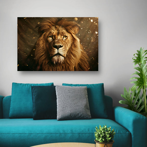 Leeuwenkop in close-up canvas met baklijst