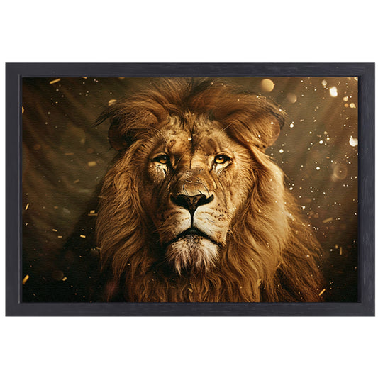 Leeuwenkop in close-up canvas met baklijst