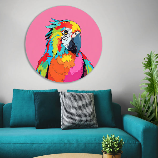 Kleurrijke en moderne popart papegaai schilderij forex muurcirkel
