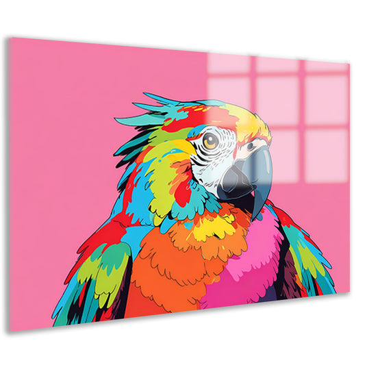 Kleurrijke en moderne popart papegaai schilderij acrylglas