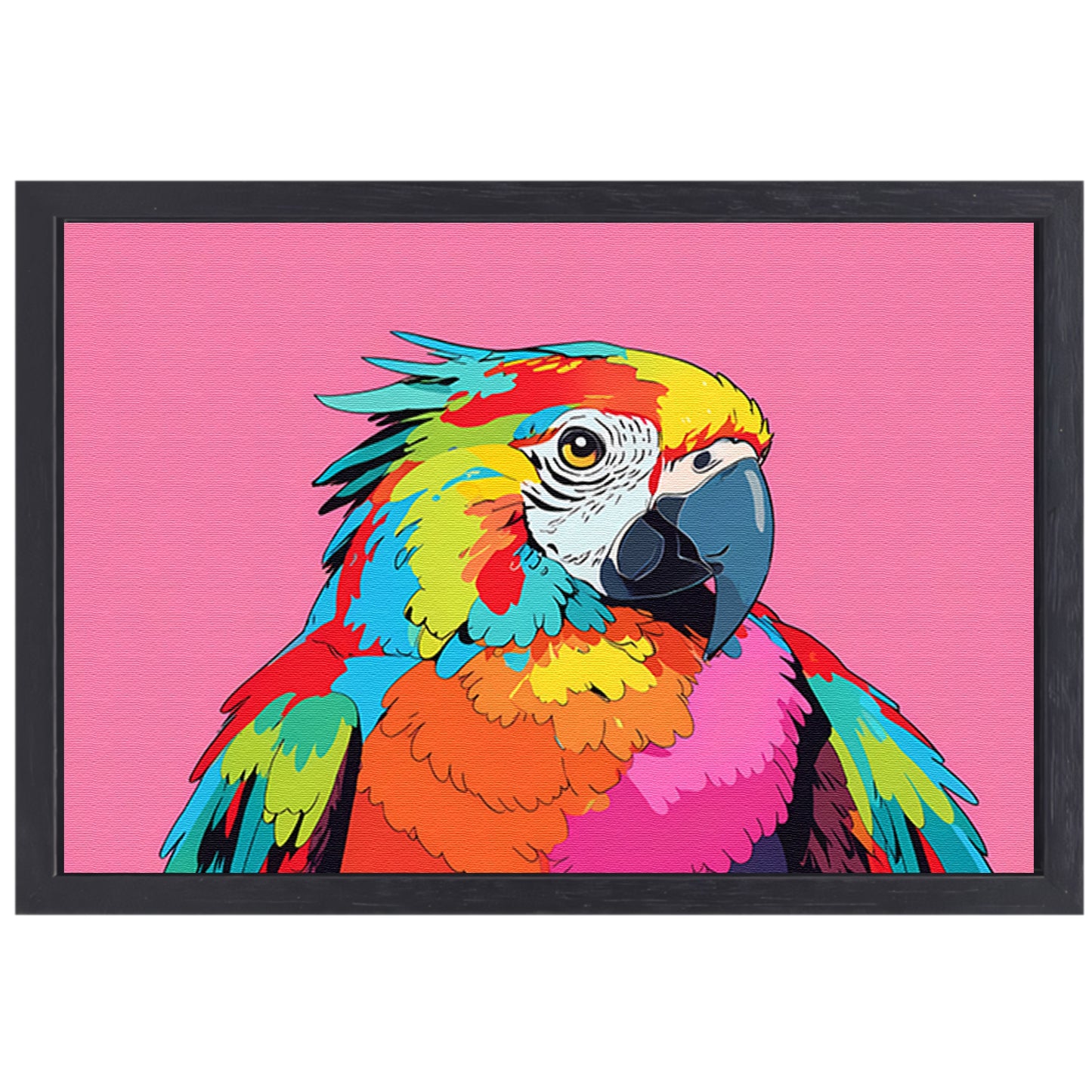 Kleurrijke en moderne popart papegaai schilderij canvas met baklijst