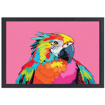 Kleurrijke en moderne popart papegaai schilderij canvas met baklijst