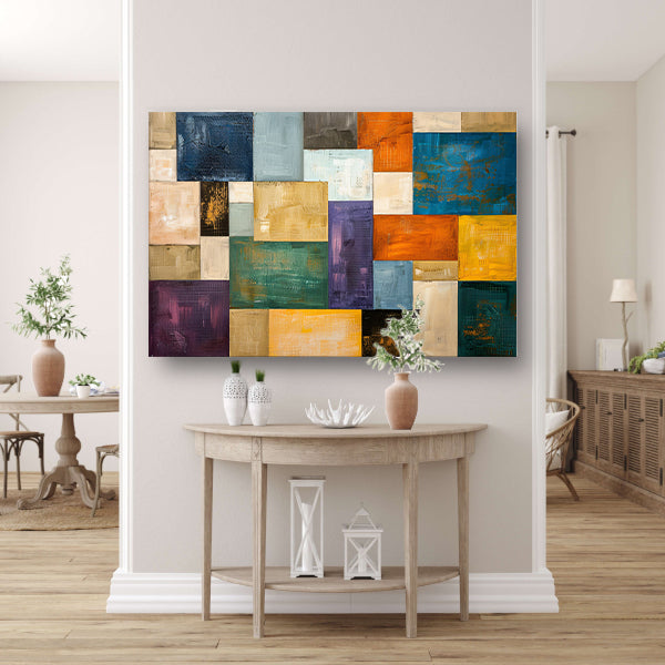 Abstracte kleurrijke rechthoeken met texturen canvas