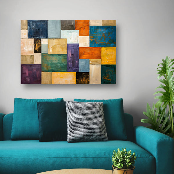 Abstracte kleurrijke rechthoeken met texturen canvas met baklijst