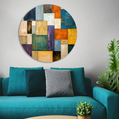 Abstracte kleurrijke rechthoeken met texturen forex muurcirkel