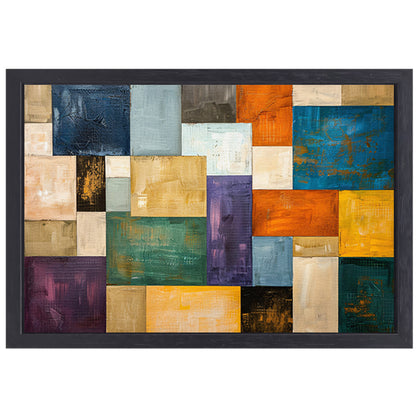 Abstracte kleurrijke rechthoeken met texturen canvas met baklijst