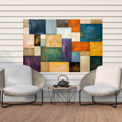 Abstracte kleurrijke rechthoeken met texturen tuinposter