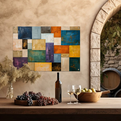 Abstracte kleurrijke rechthoeken met texturen tuinposter