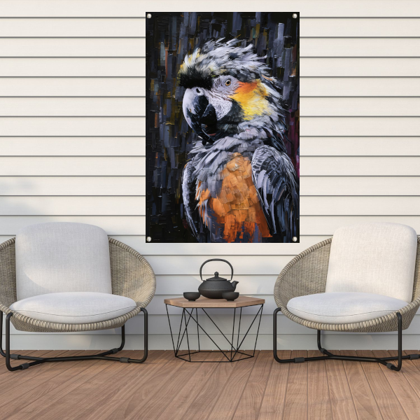 Abstracte expressie van een kleurrijke papegaai tuinposter