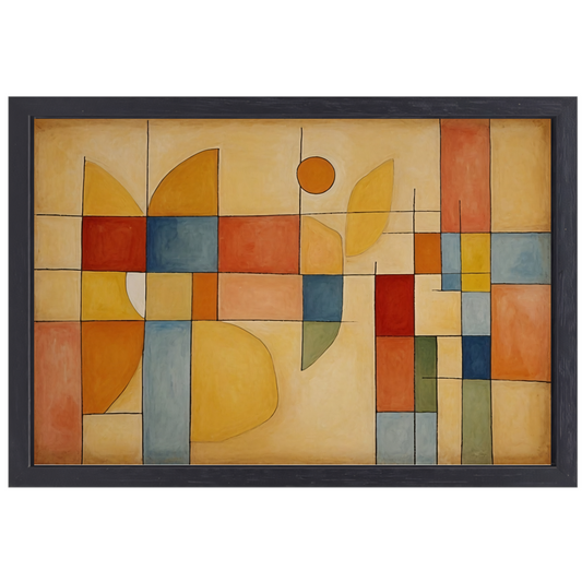 Geometrische Abstractie in Primaire Kleuren canvas met baklijst