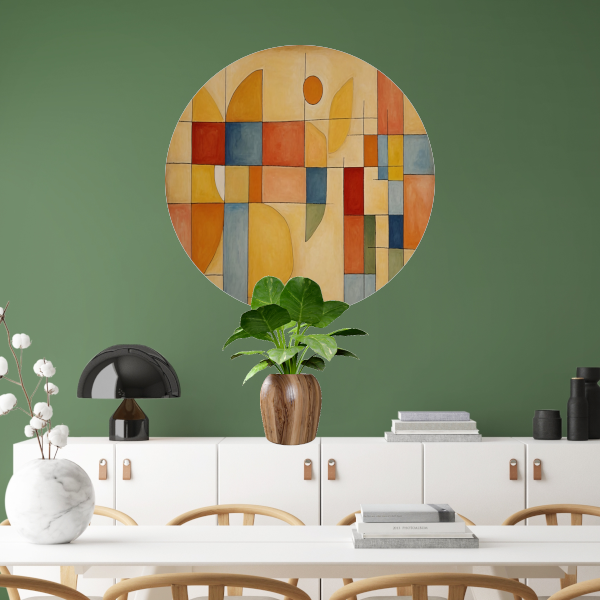 Geometrische Abstractie in Primaire Kleuren aluminium muurcirkel