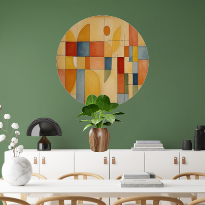 Geometrische Abstractie in Primaire Kleuren aluminium muurcirkel