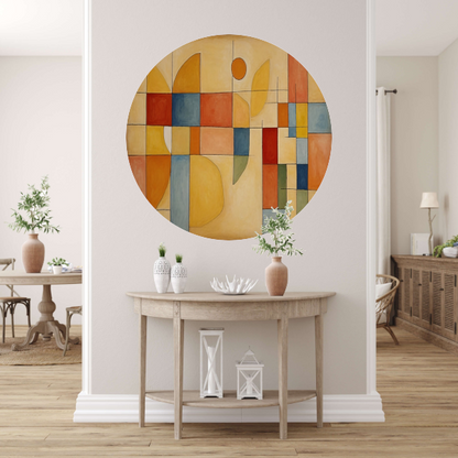 Geometrische Abstractie in Primaire Kleuren aluminium muurcirkel