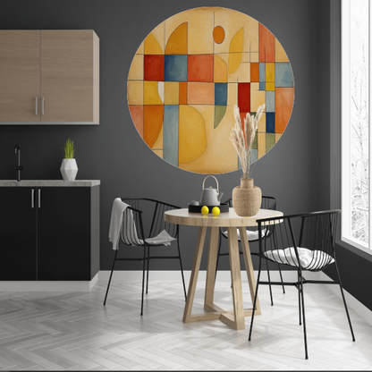 Geometrische Abstractie in Primaire Kleuren aluminium muurcirkel