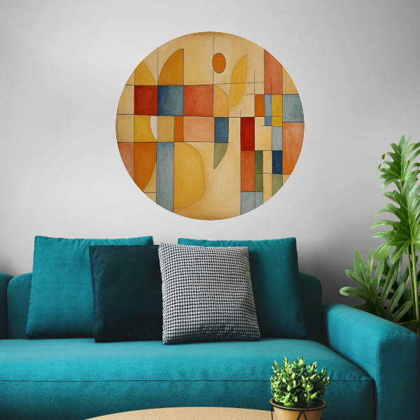 Geometrische Abstractie in Primaire Kleuren aluminium muurcirkel