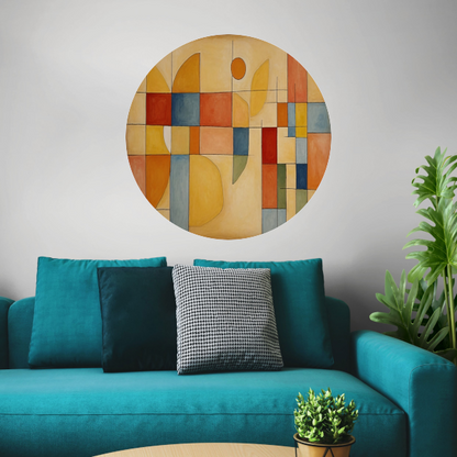 Geometrische Abstractie in Primaire Kleuren aluminium muurcirkel