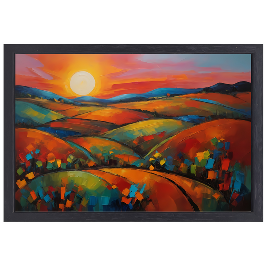 Kleurrijke impressie van een zonsondergang in de natuur canvas met baklijst