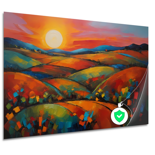 Kleurrijke impressie van een zonsondergang in de natuur poster