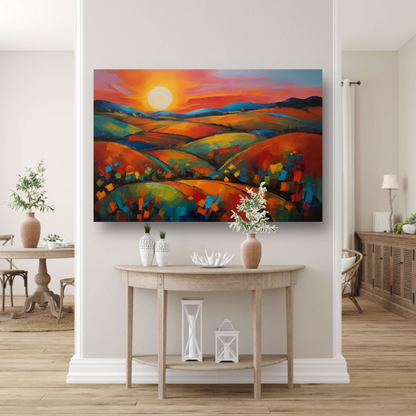 Kleurrijke impressie van een zonsondergang in de natuur poster