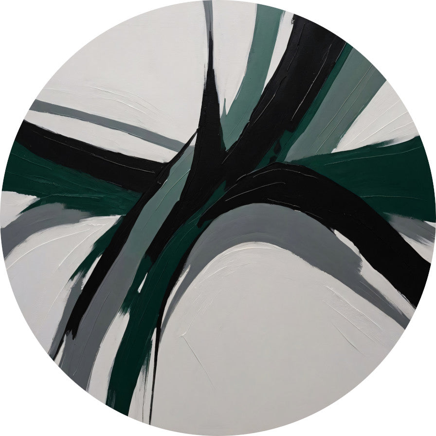 Dynamische Abstractie in Groen en Zwart aluminium muurcirkel