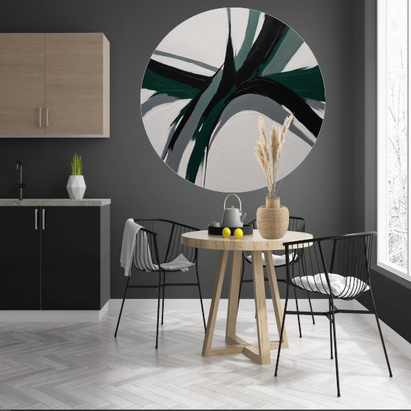 Dynamische Abstractie in Groen en Zwart aluminium muurcirkel