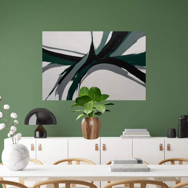 Dynamische Abstractie in Groen en Zwart poster