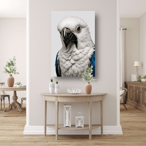 Witte Vogel met Blauwe Accenten Illustratie canvas