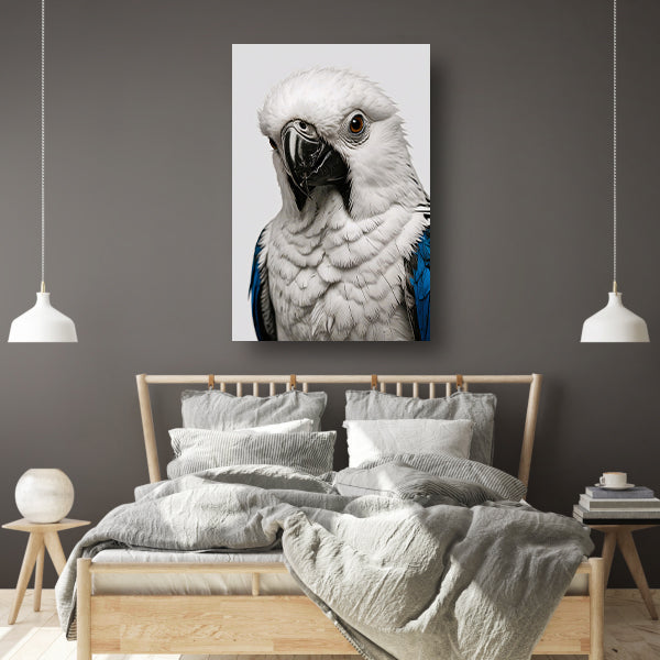 Witte Vogel met Blauwe Accenten Illustratie canvas