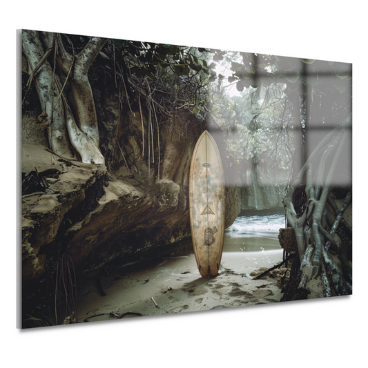 Surfplank op het strand acrylglas