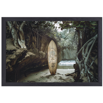 Surfplank op het strand canvas met baklijst
